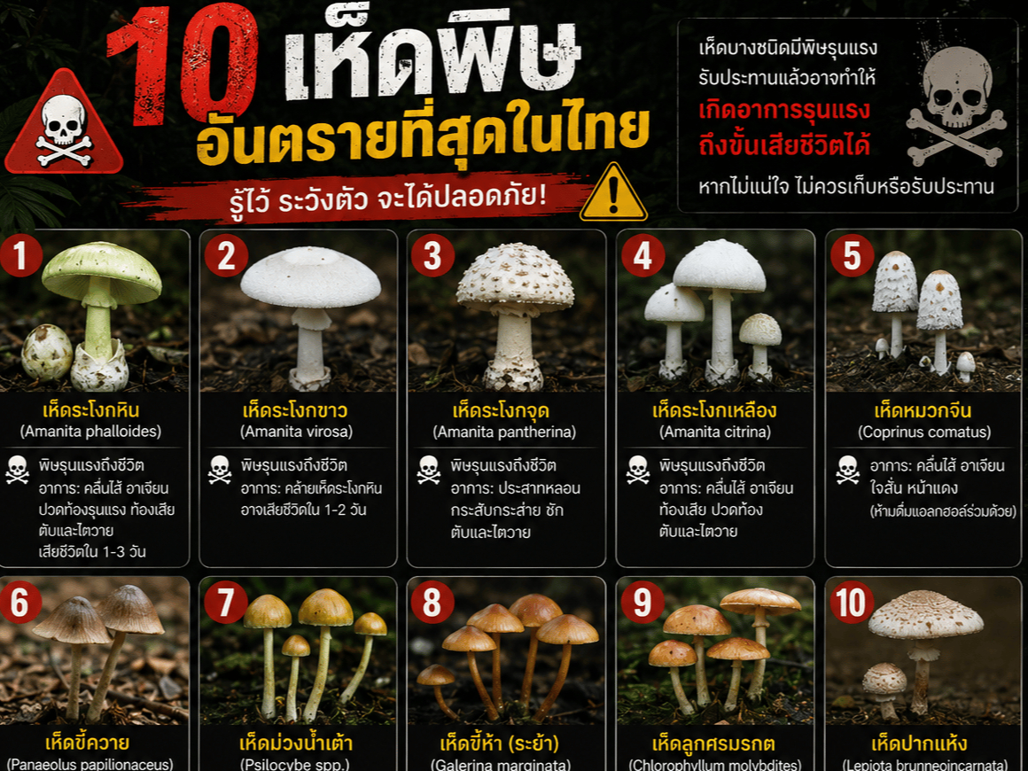 ⚠️ 10 เห็ดพิษอันตรายที่สุดในไทย 🍄☠️