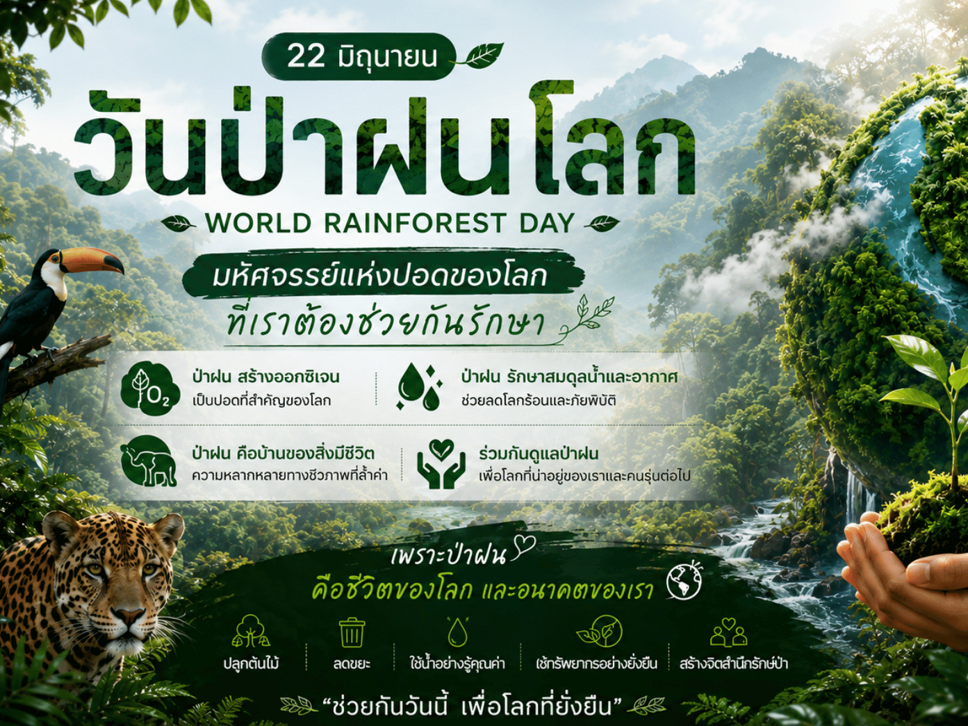 🌿💚 22 มิถุนายน &ldquo;วันป่าฝนโลก&rdquo; (World Rainforest Day) มหัศจรรย์แห่งปอดของโลกที่เราต้องช่วยกันรักษา